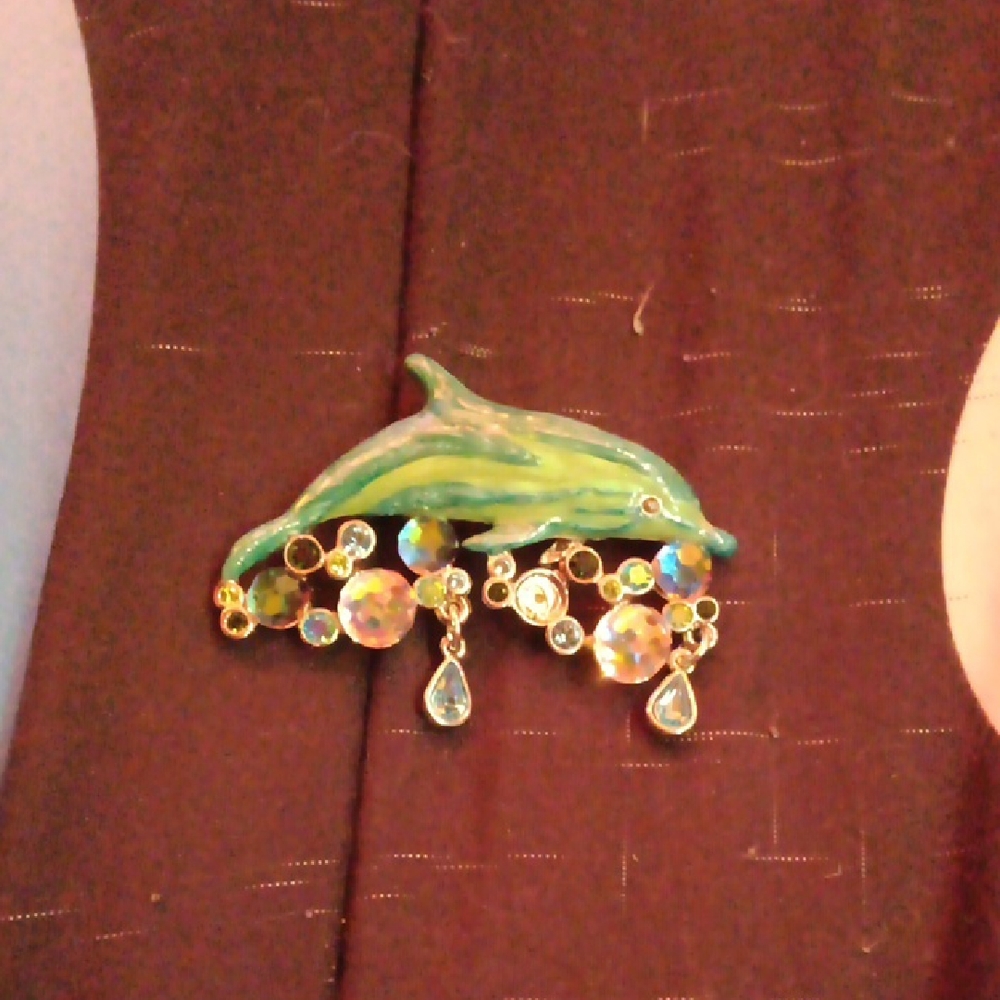 Dolphin Brooch-Signed Kirks Folly Signed Liberty